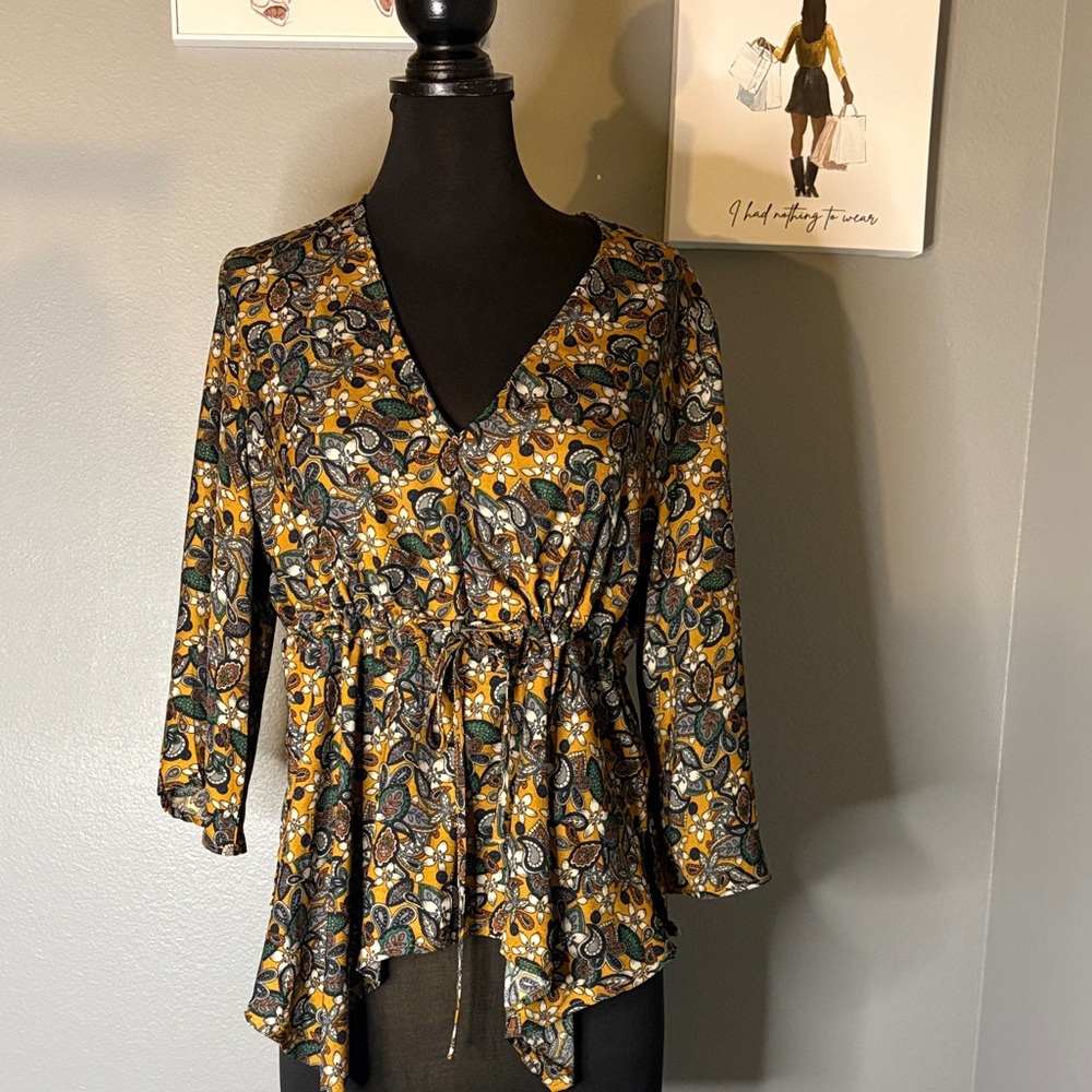Heyson V-Neck Paisley Top with Drawstring Waist